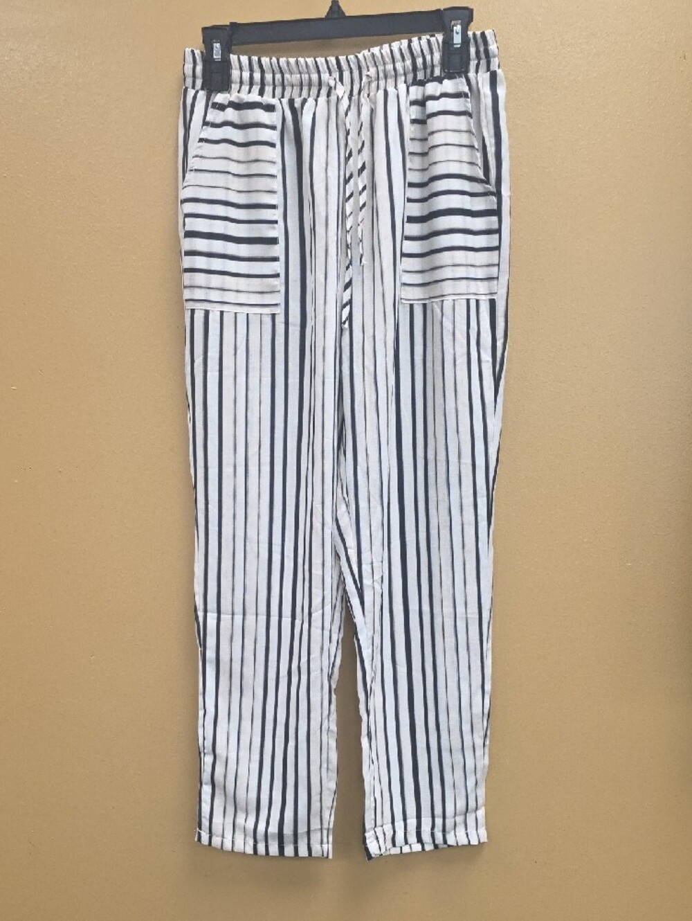 Women's Striped Black and White Drawstring Pants
